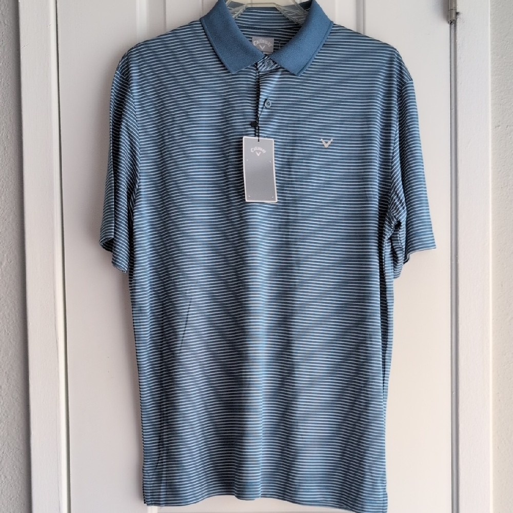 Callaway Men’s Light Blue & White Striped Polo - Real Teal